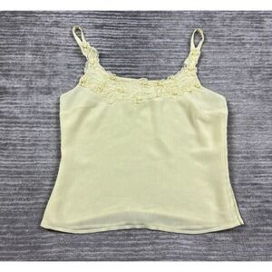 Together Top Womens‎ 10 Yellow Sleeveless Embroidered Floral Neckline